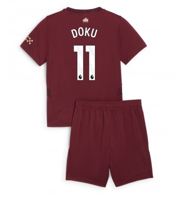 Manchester City Jeremy Doku #11 Tercera Equipación Niños 2024-25 Manga Corta (+ Pantalones cortos)